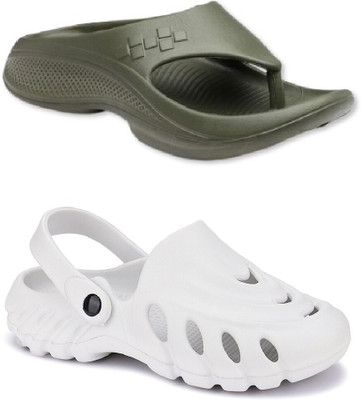 Cogs Men Sandals(White, Olive , 7)