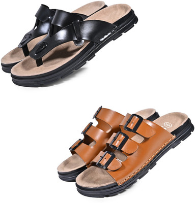 Walkivo Men Sandals(Black, Tan , 7)