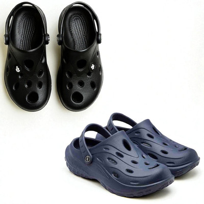 Monrav Men Clogs(Black, Navy , 7)