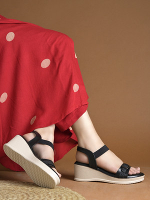 SHOETOPIA Women Wedges(Black , 6)