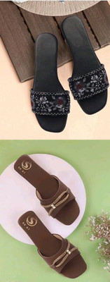 HunarPaon Women Flats(Black, Brown , 4)