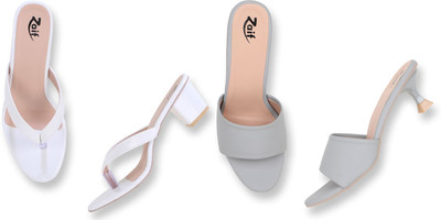 Zaif Women Heels(Grey, White , 7)