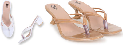 Zaif Women Heels(Beige, White , 6)
