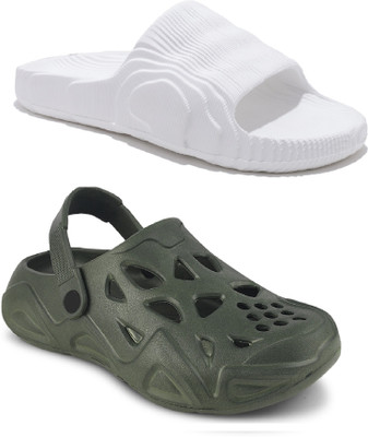 DEFLOW Men Sandals(White, Olive , 9)
