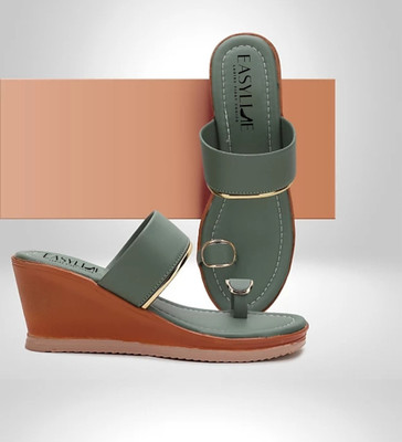 EASYLINE Women Wedges(Green , 5)