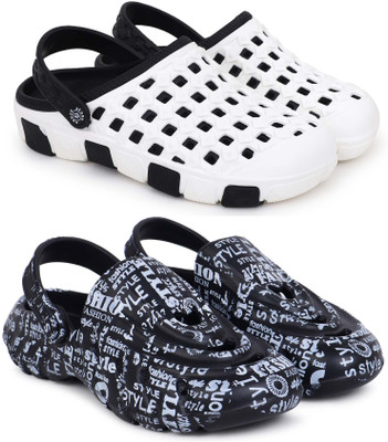 Kapani Fashion Men Clogs(Black, Black, White , 8)