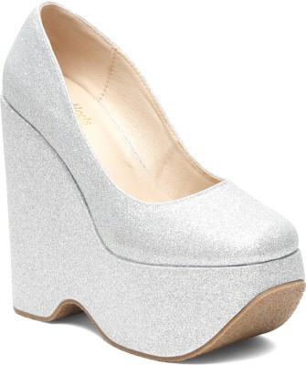 flat n heels Women Wedges(Silver , 4)