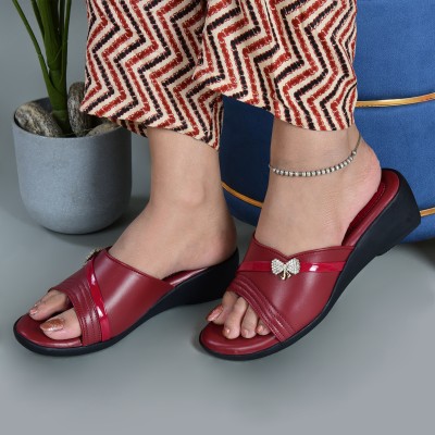 STICY Women Wedges(Maroon , 8)