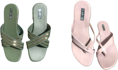 Nicesteps Women Flats(Green, Pink , 5)