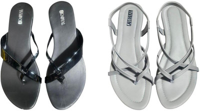 Nicesteps Women Flats(Black, Grey , 8)