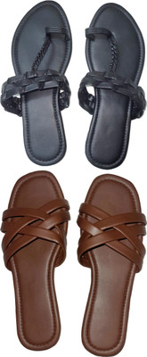 XiZUii Women Flats(Black, Brown , 5)