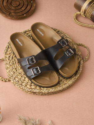 KILLER Stylish Dual Strap Buckle Design Women Flats(Black , 4)