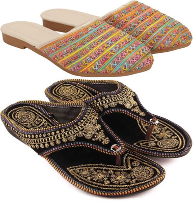 RTC ROYAL TRADING COMPANY Women Flats(Black, Multicolor , 6)