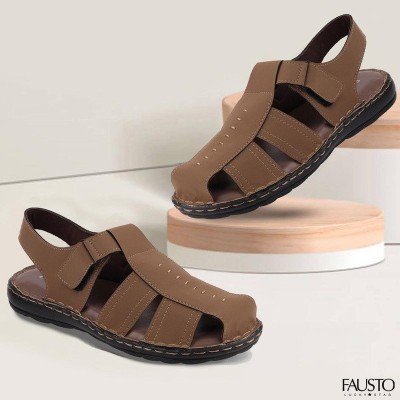 FAUSTO Fishermen Velcro Men Sandals(Beige , 9)