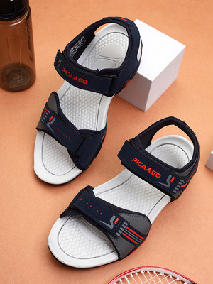 PICAASO Men Sports Sandals(Navy, Red , 9)