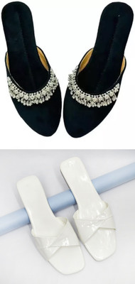 RTC ROYAL TRADING COMPANY Women Flats(Black, White , 7)