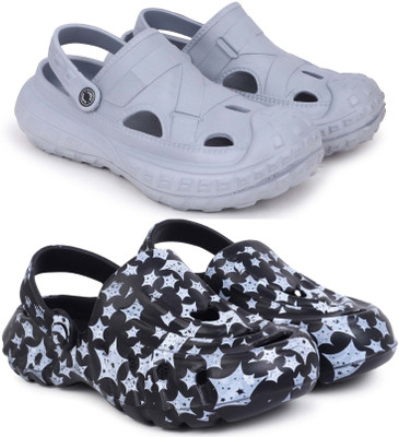 Pampy Angel Men Combo Pack of 2, Ultra cushion, Flipflops, Slipper, Slides, Sandal, Clogs Men Casual(Grey, Black , 7)