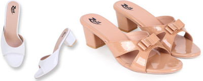 Zaif Women Heels(Beige, White , 3)
