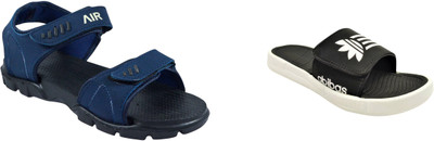 Classica Men Sandals(Black, Blue , 10)