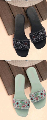 HunarPaon Women Flats(Black, Green , 4)