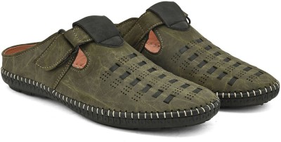 Azzaro Black Men Sandals(Olive , 6)