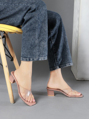 FIONA Transparent Upper Patent Leather Block Heel Sandal Women Heels(Pink , 4)