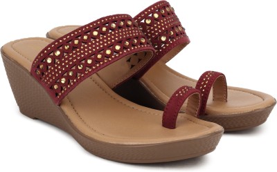 Bata Women Wedges(Maroon , 3)