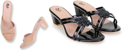 Zaif Women Heels(Beige, Black , 5)
