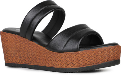 Inc.5 Solid Round Toe Party Wear Platform Heel Sandals Women Heels(Black , 4)