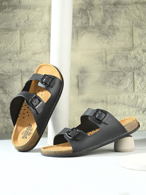 Roadster Stylish Dual Strap Buckle Design Men Sandals(Black , 6)