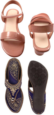 Goraiya Women Flats(Pink, Blue, Gold , 8)