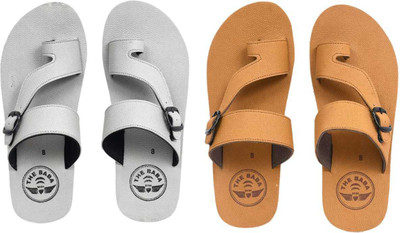THE BABA Men Slippers(Grey, Tan , 6)