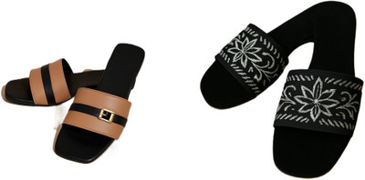 Dualstep Women Flats(Black, Brown, Black , 8)