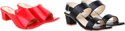Todhwear Women Sandals(Red, Black , 4)