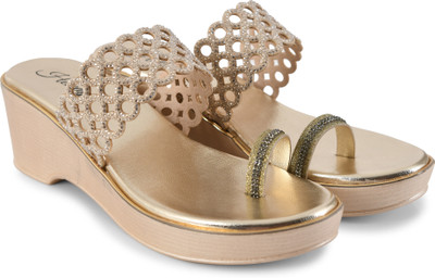 HELEEY Women Wedges(Gold , 5)