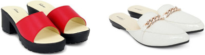 Todhwear Women Heels(Red, White , 8)