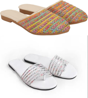 RTC ROYAL TRADING COMPANY Women Flats(Multicolor, White , 8)