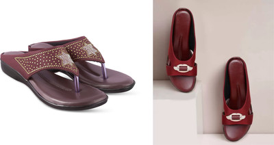 hunyza footwear Women Flats(Maroon, Brown , 5)