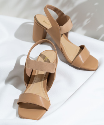 Inc.5 Party Wear Solid Square Toe Sandals Women Heels(Beige , 4)