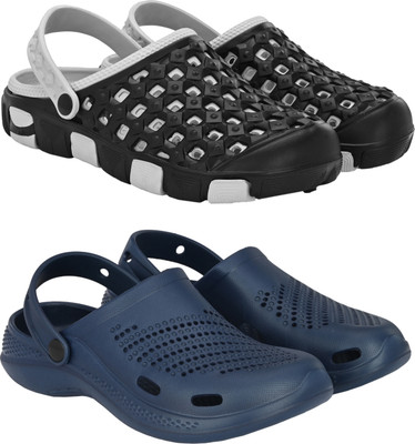 Birde Stylish Comfortable Lightweight Regular Wear Clogs For pack of 2 Men Sandals(Black, Navy , 6)