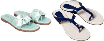 Kuhu Creations Women Flats(Blue, Green , 8)
