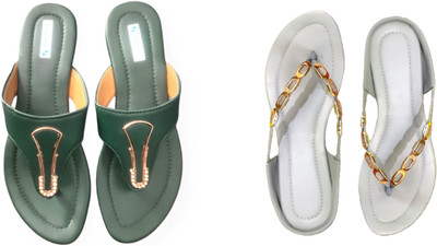 Nicesteps Women Flats(Green, Gold , 7)