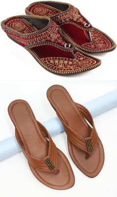 RTC ROYAL TRADING COMPANY Women Flats(Red, Pink , 9)