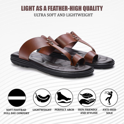 STEPFOX Kolhapuri Slippers Cushioned Ethnic Traditional Casual Wear Men Sandals(Tan , 8)