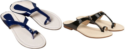 Kuhu Creations Women Flats(Blue, Black , 4)