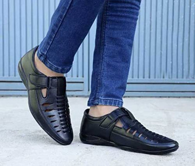 house of common Men Sandals(Black , 8)