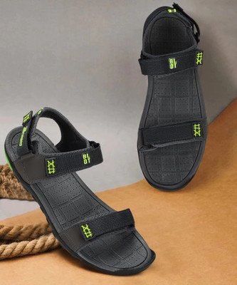 Paragon K1407G Men's Stylish Lightweight & Durable Grey & Neon Green Velcro Sandals Men Sandals(Grey, Green , 6)