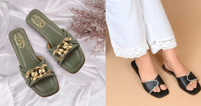 R F C Women Flats(Green, Black , 6)