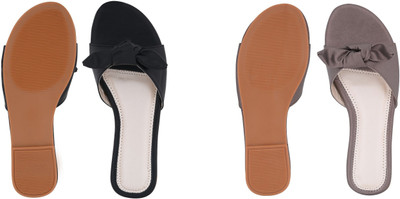 PMS Women Wedges(Black, Grey , 4)