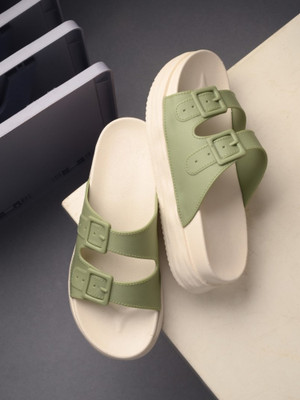 Footox Sandals | Clogs | Ortho | Acupressure Women Sandals(Green, White , 6)